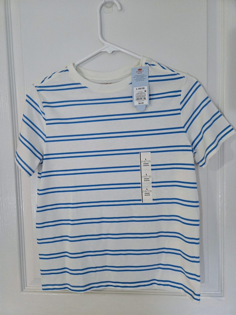 Men's White & Blue Stripe Crewneck T-Shirt